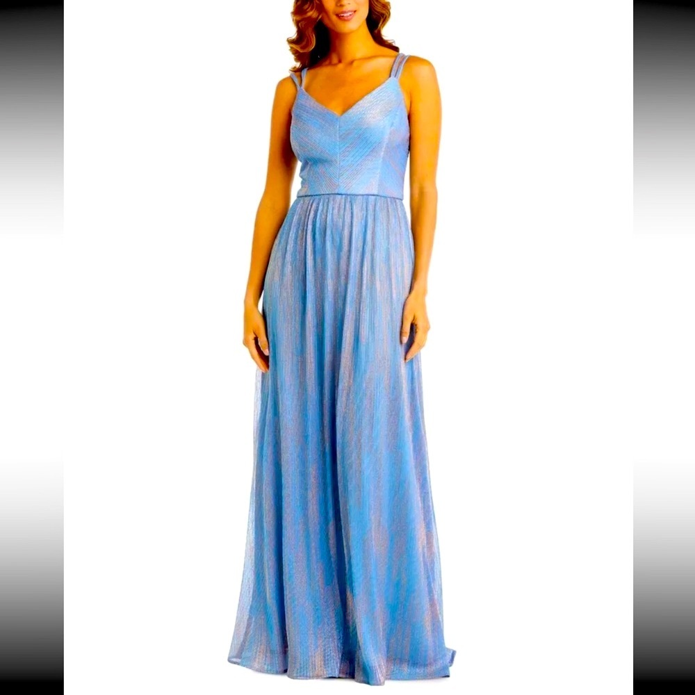 Women’s Formal Dress Size 6,8,16 Nightway Shimmer Blue Gold Long Evening Gown